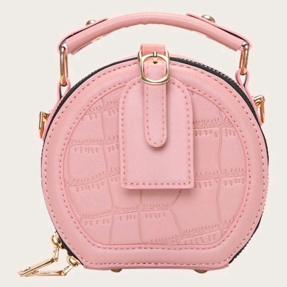 Mini pink snake leather satchel w/ crossbody strap